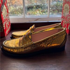 J Crew gold loafers